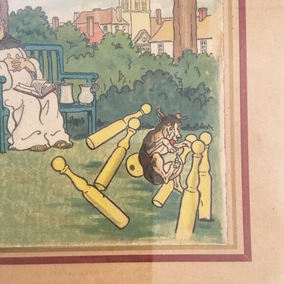 Vintage Harry Eliott Franciscan Monks Friars Lawn Bowling Framed Art Print - Picture 8 of 10